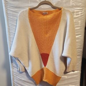 Jil Sander Cream, Orange, and Yellow Colorblock Dolman Sleeve Sweater M/L